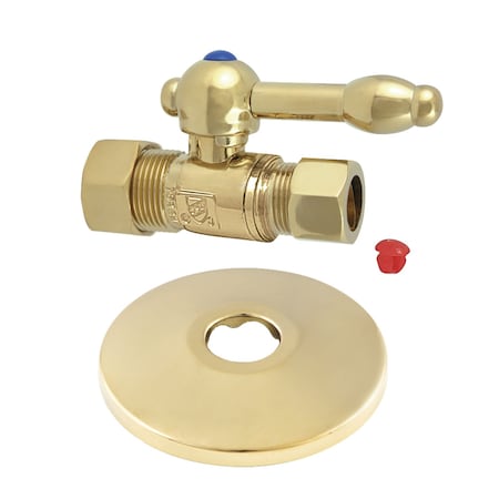 Kingston Brass CC44452KLK 5/8" OD X 1/2" OD Comp Quarter-Turn Straight Stop Valve with Flange, Polished Brass CC44452KLK
